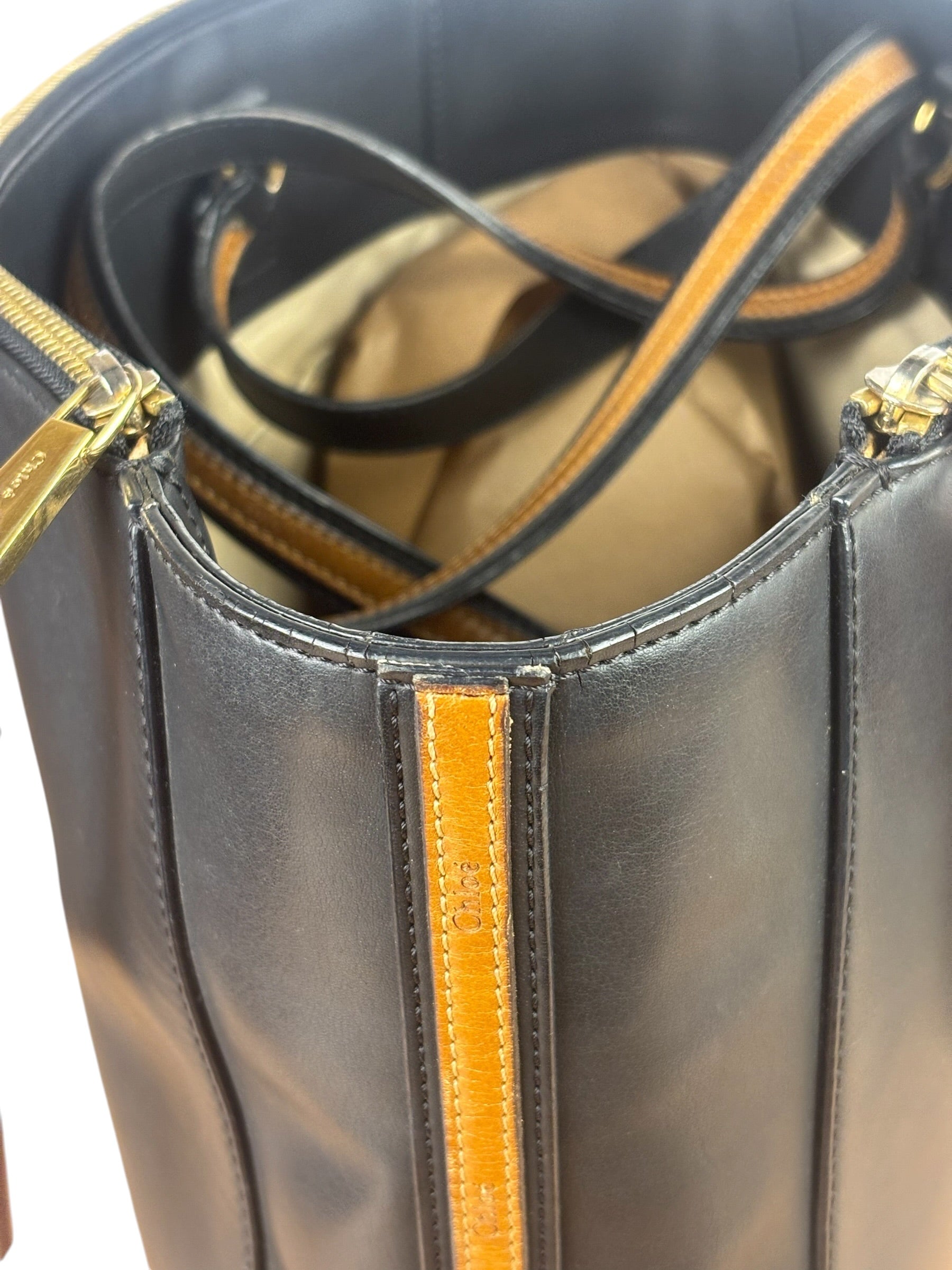 Chloe Black Leather Roy Large Zip Shoulder Bag