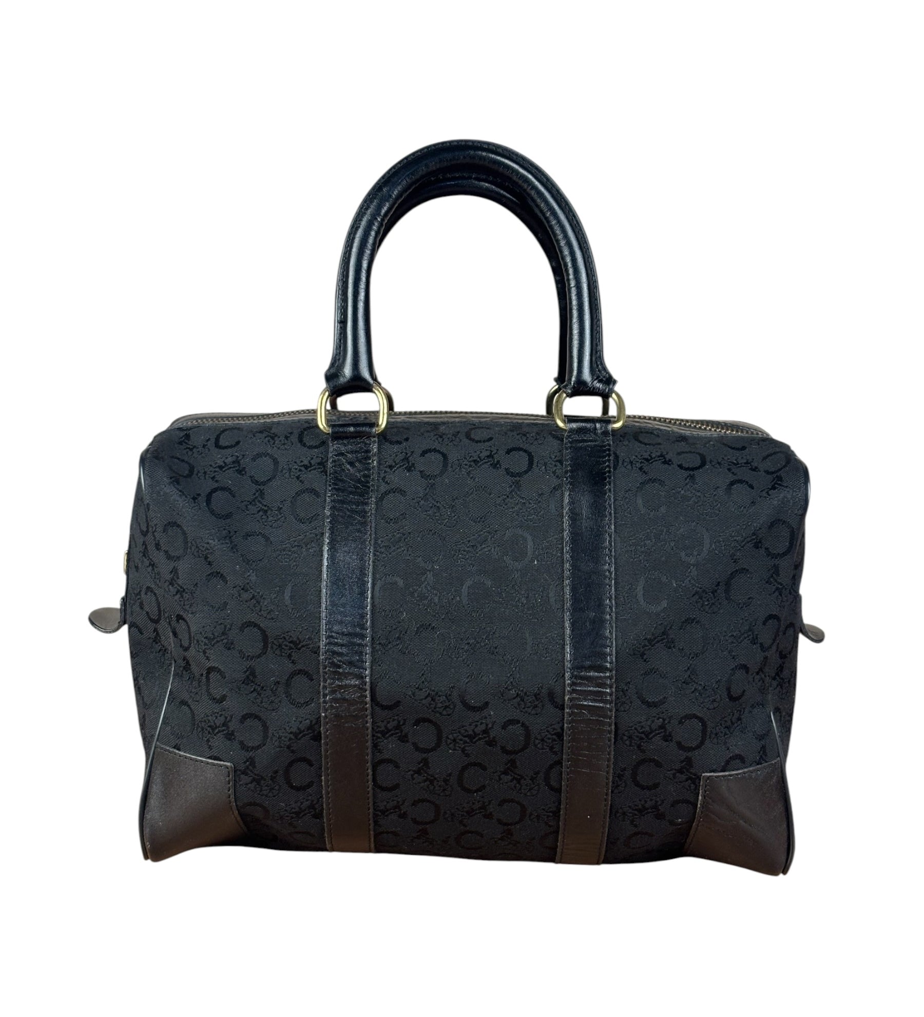 Celine Black Leather Wear Macadam Monogram Mini Boston Bag