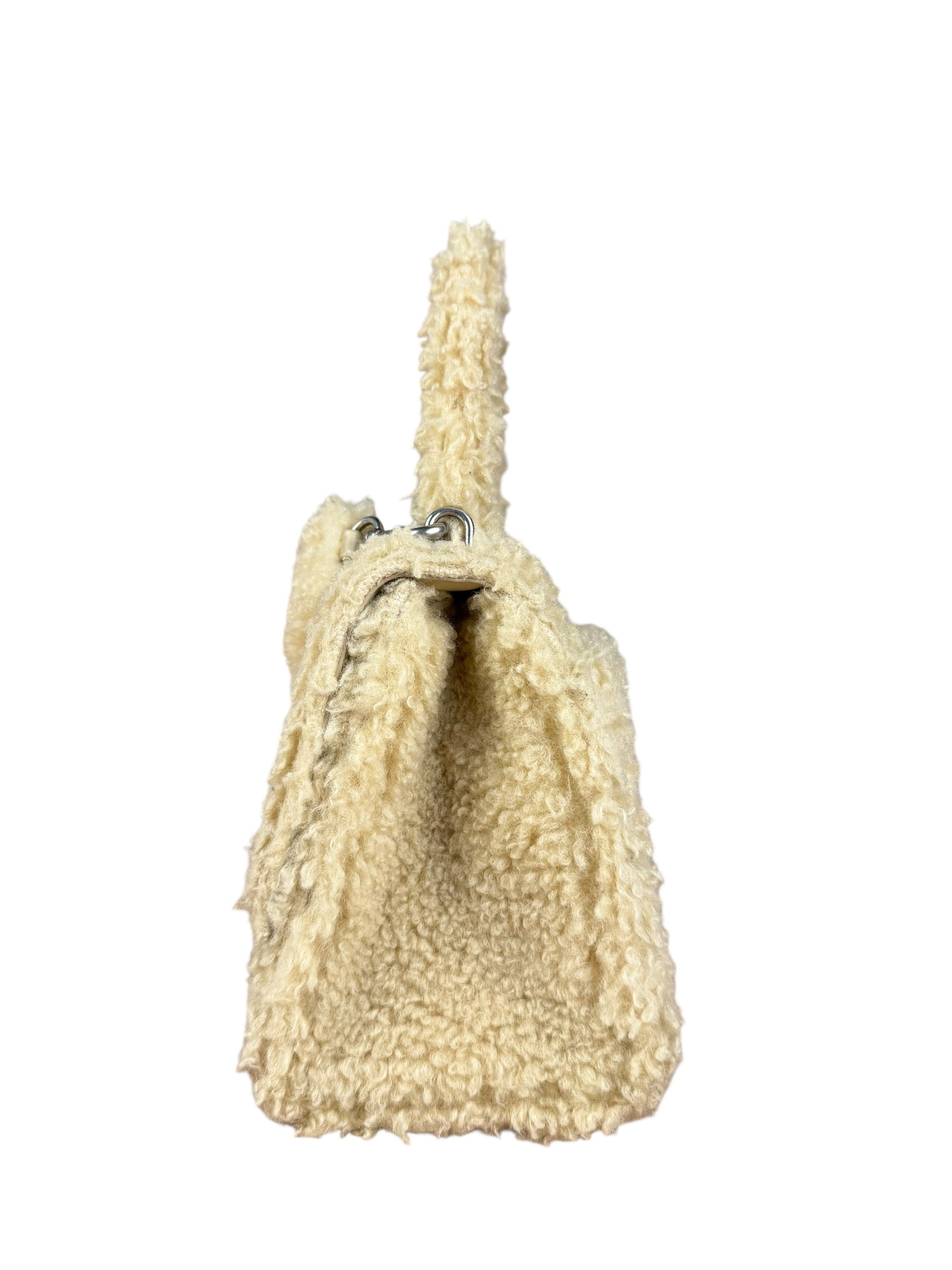 Balenciaga Furry Hourglass 2Way Handbag Beige
