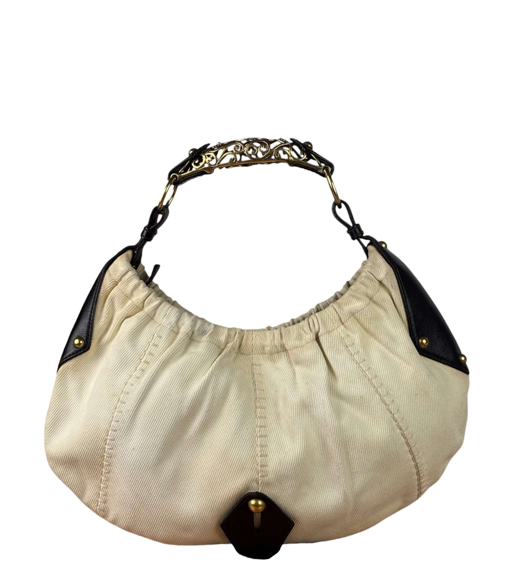 Saint Laurent White Canvas Mombasa Hobo Bag