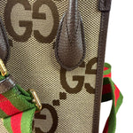 Gucci Brown Leather Trim Jumbo GG Mini Vertical Tote Bag