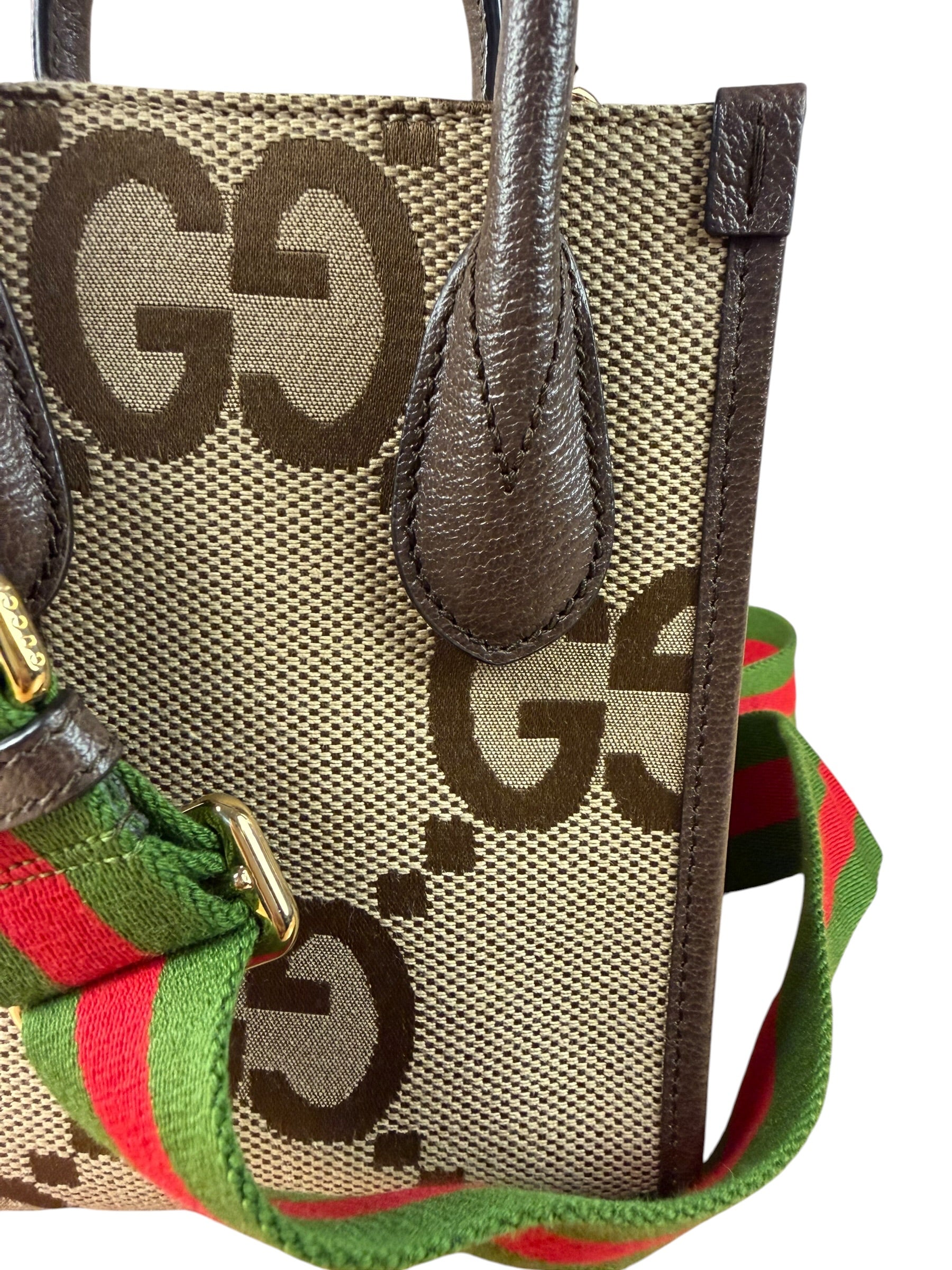 Gucci Brown Leather Trim Jumbo GG Mini Vertical Tote Bag