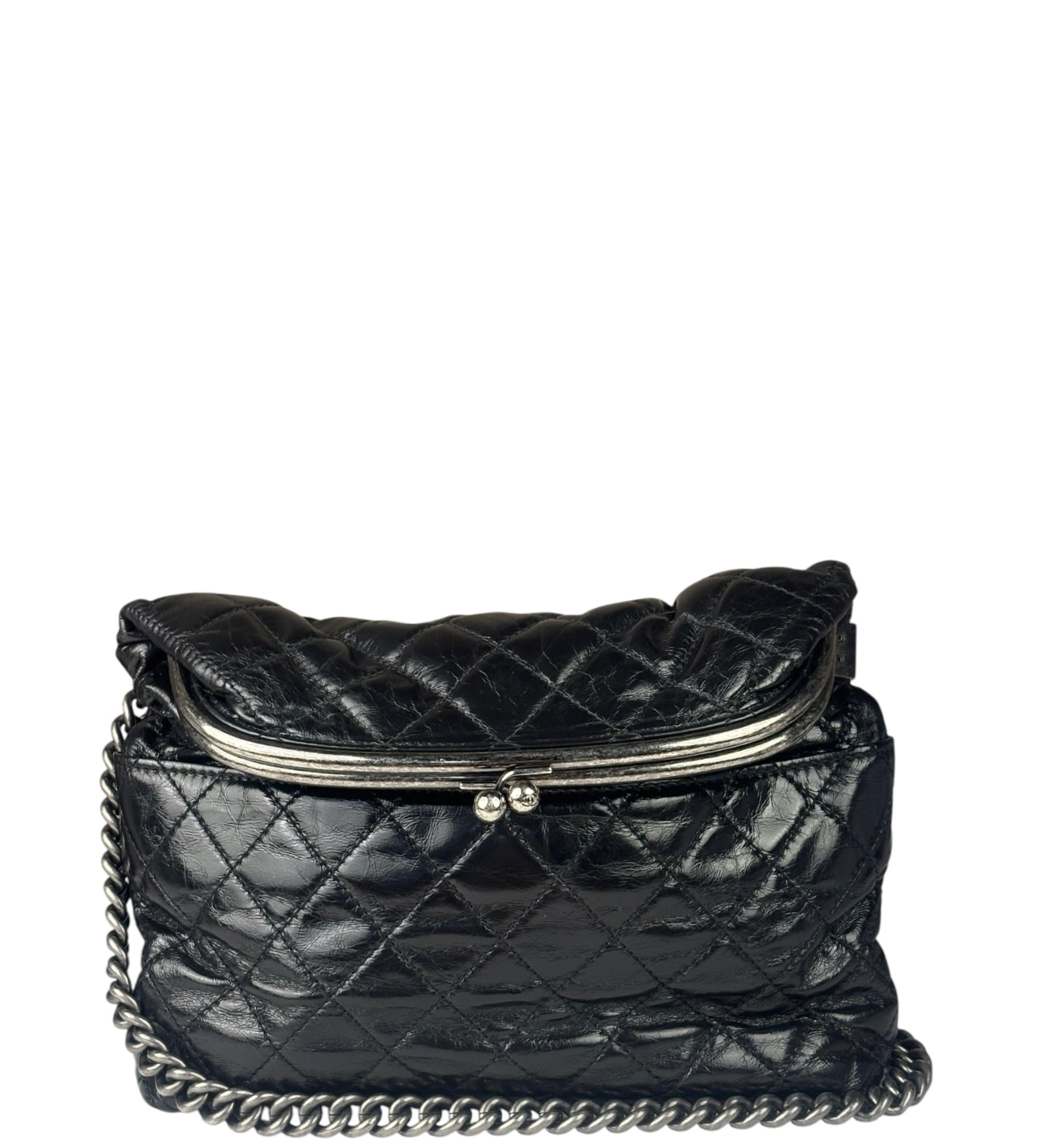 Chanel Black Quilted Lambskin Tabatiere Fold-Over Shoulder Bag 2014