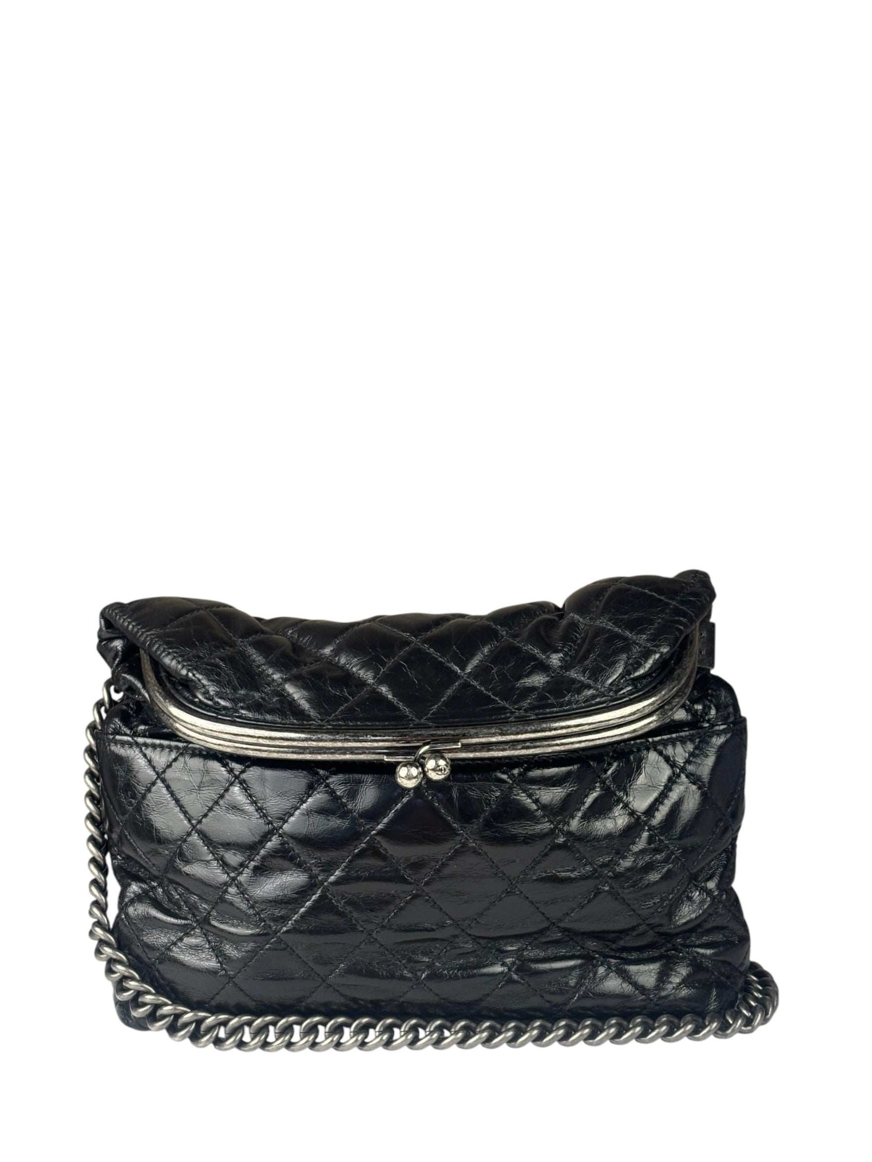 Chanel Black Quilted Lambskin Tabatiere Fold-Over Shoulder Bag 2014