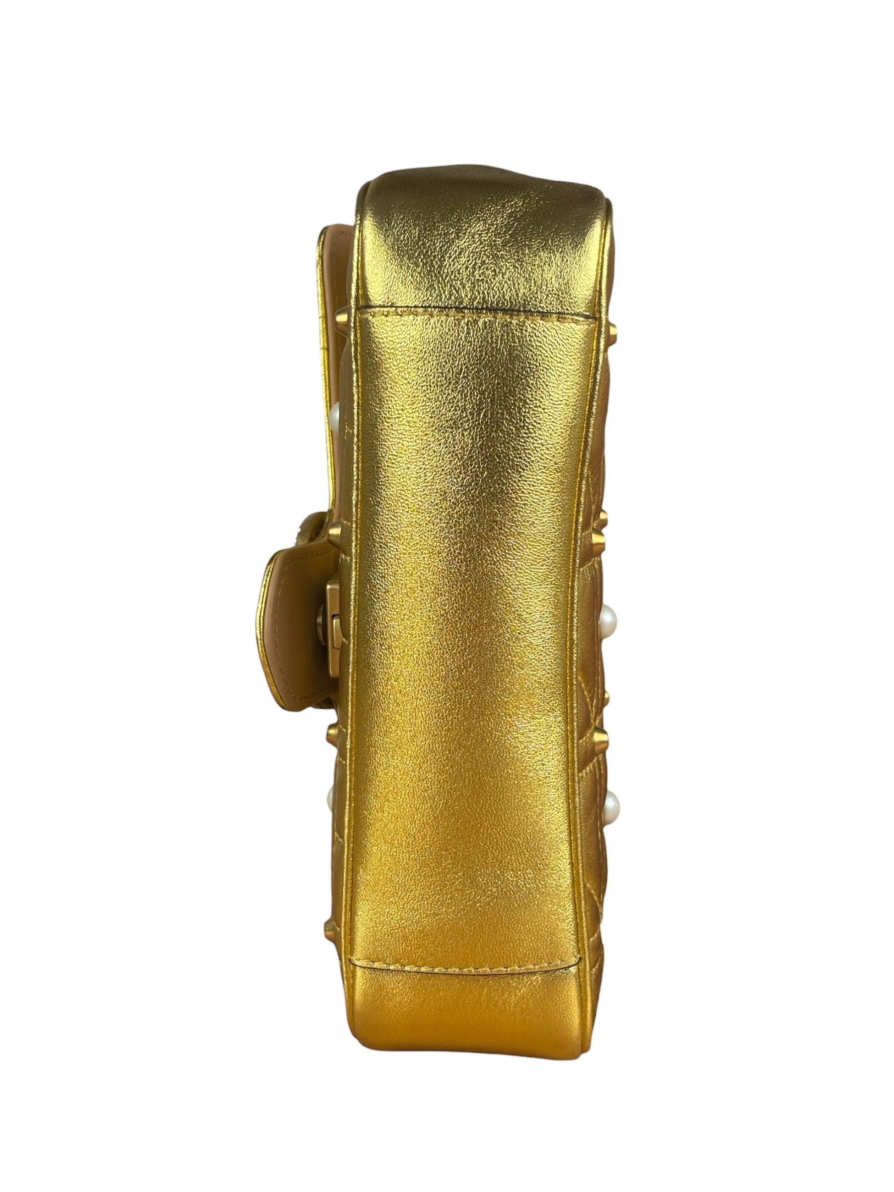 Gucci Gold GG Marmont Pearl Studded Mini Flap Bag