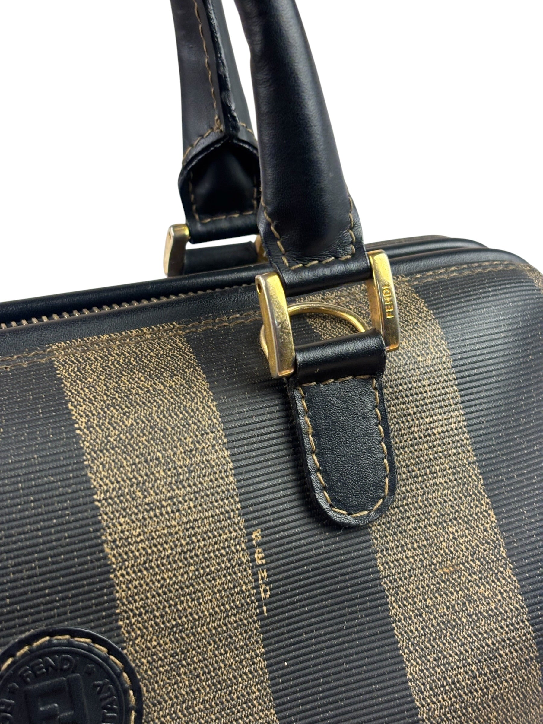 Fendi Brown/Black Leather Pequin Boston Bag