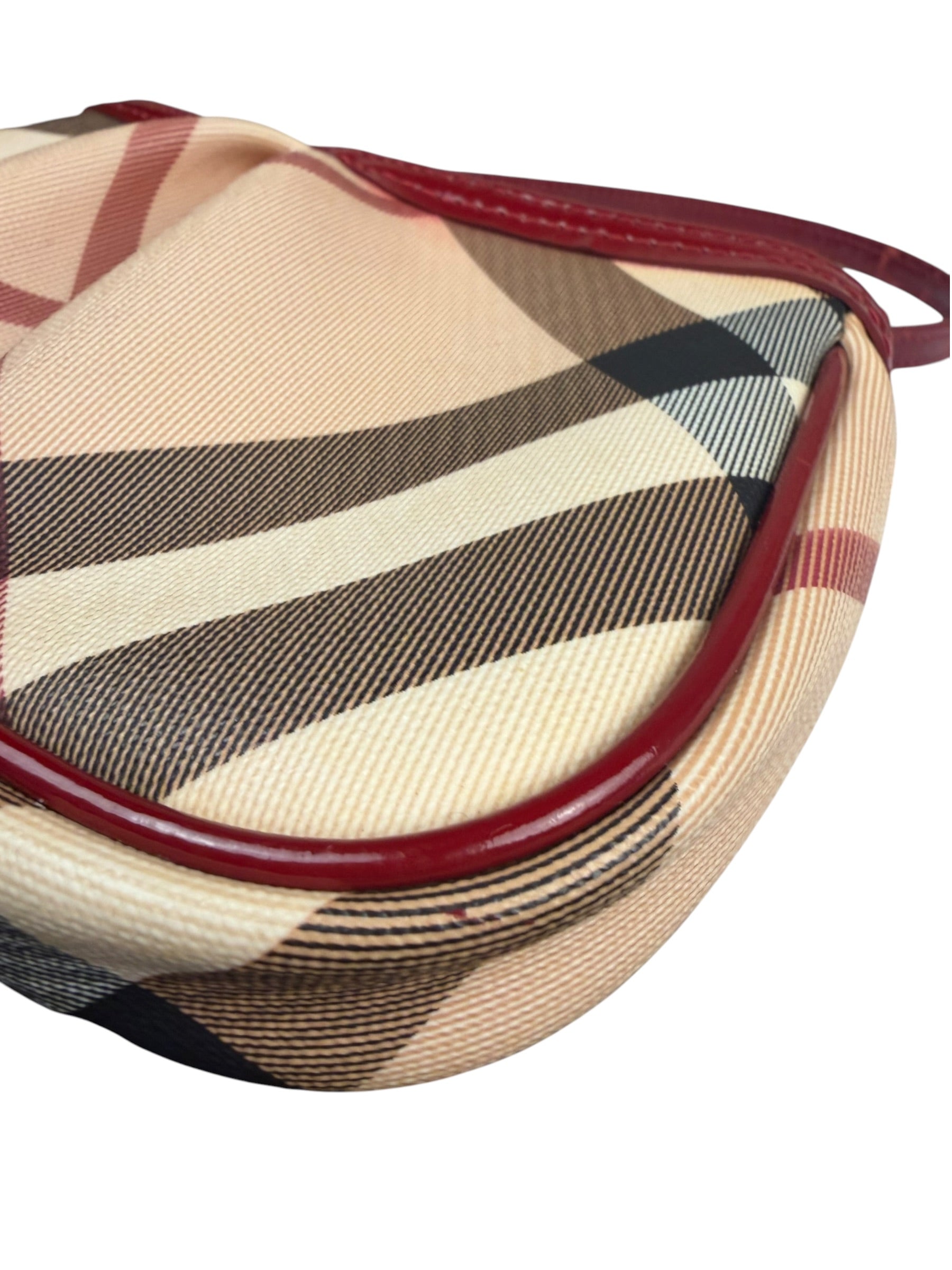 Burberry Red Patent Leather Trim Super Nova Check Pochette