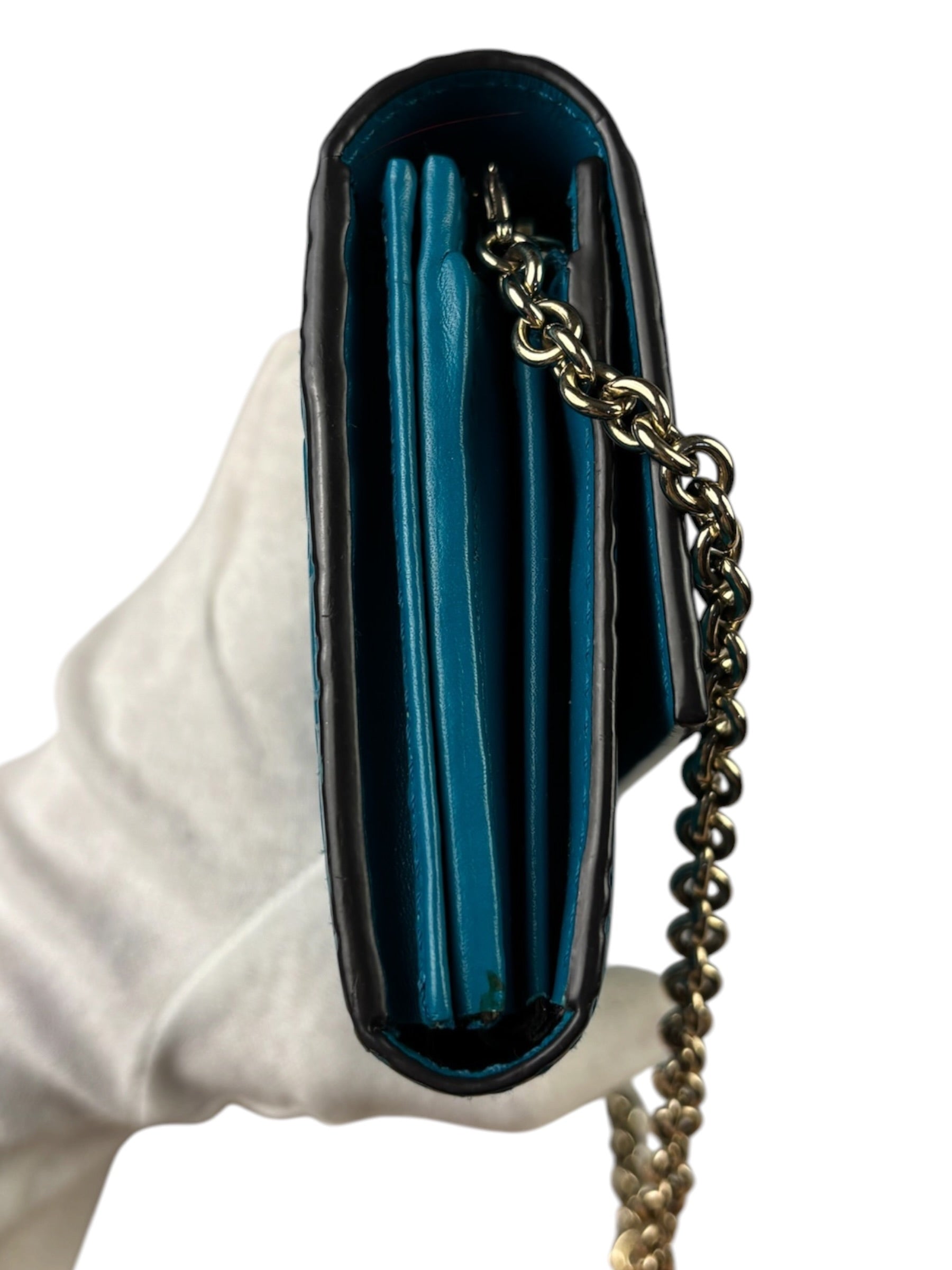 Gucci Turquoise Blue Guccissima Wallet On Chain