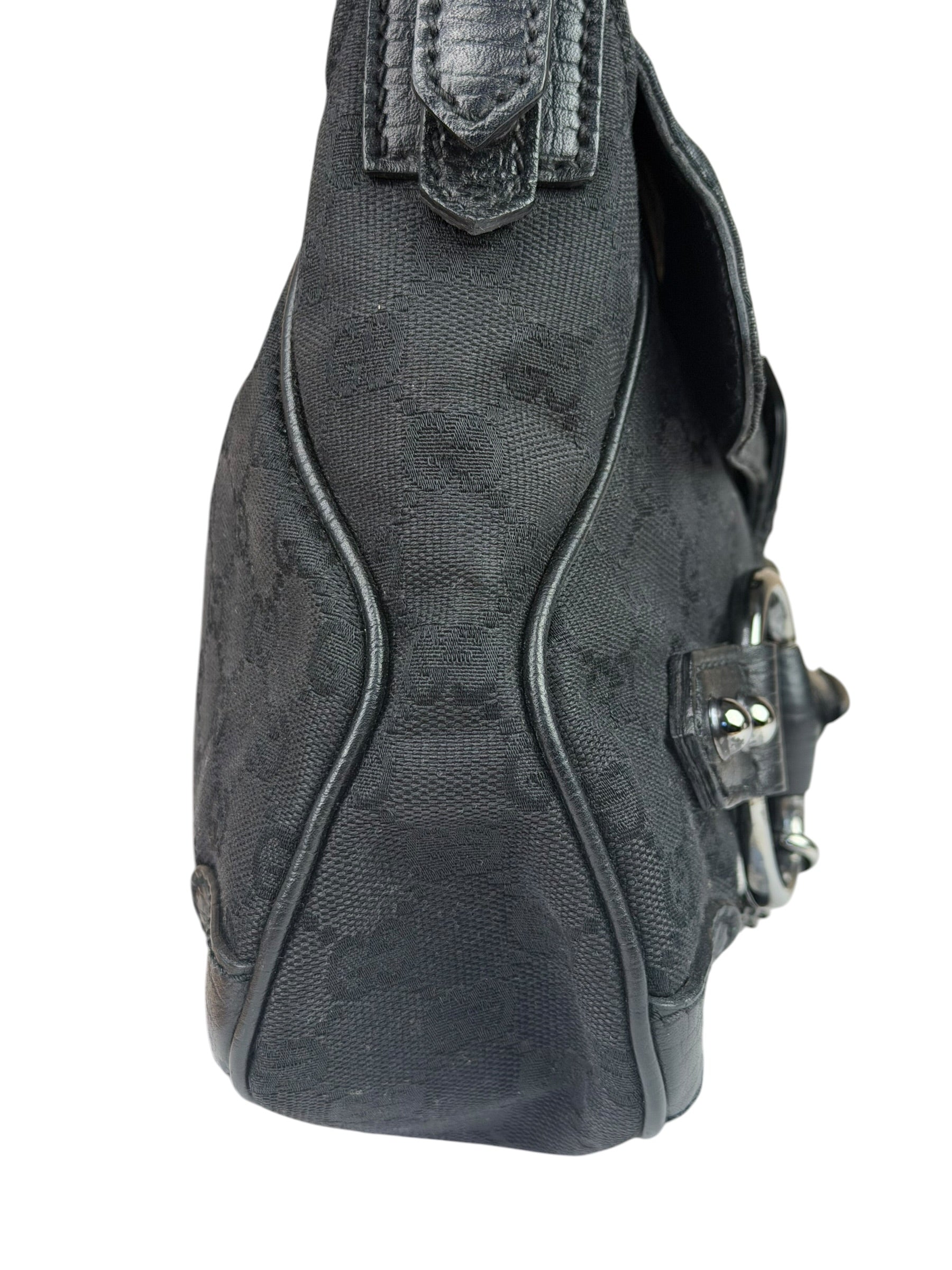 Gucci GG Vintage Black Horsebit Flap Shoulder Bag
