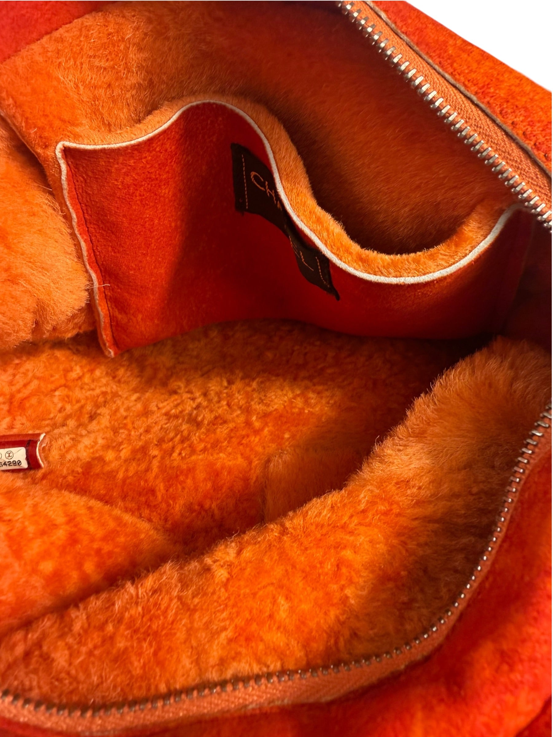 Chanel Orange Suede Shearling Patchwork Shoulder Bag 2001