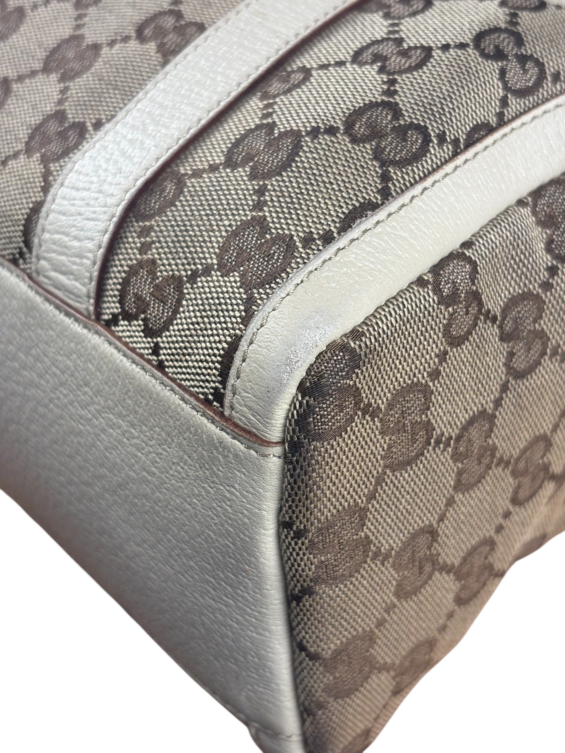 Gucci Bicolor Leather Trim Canvas GG Monogram Shoulder Bag