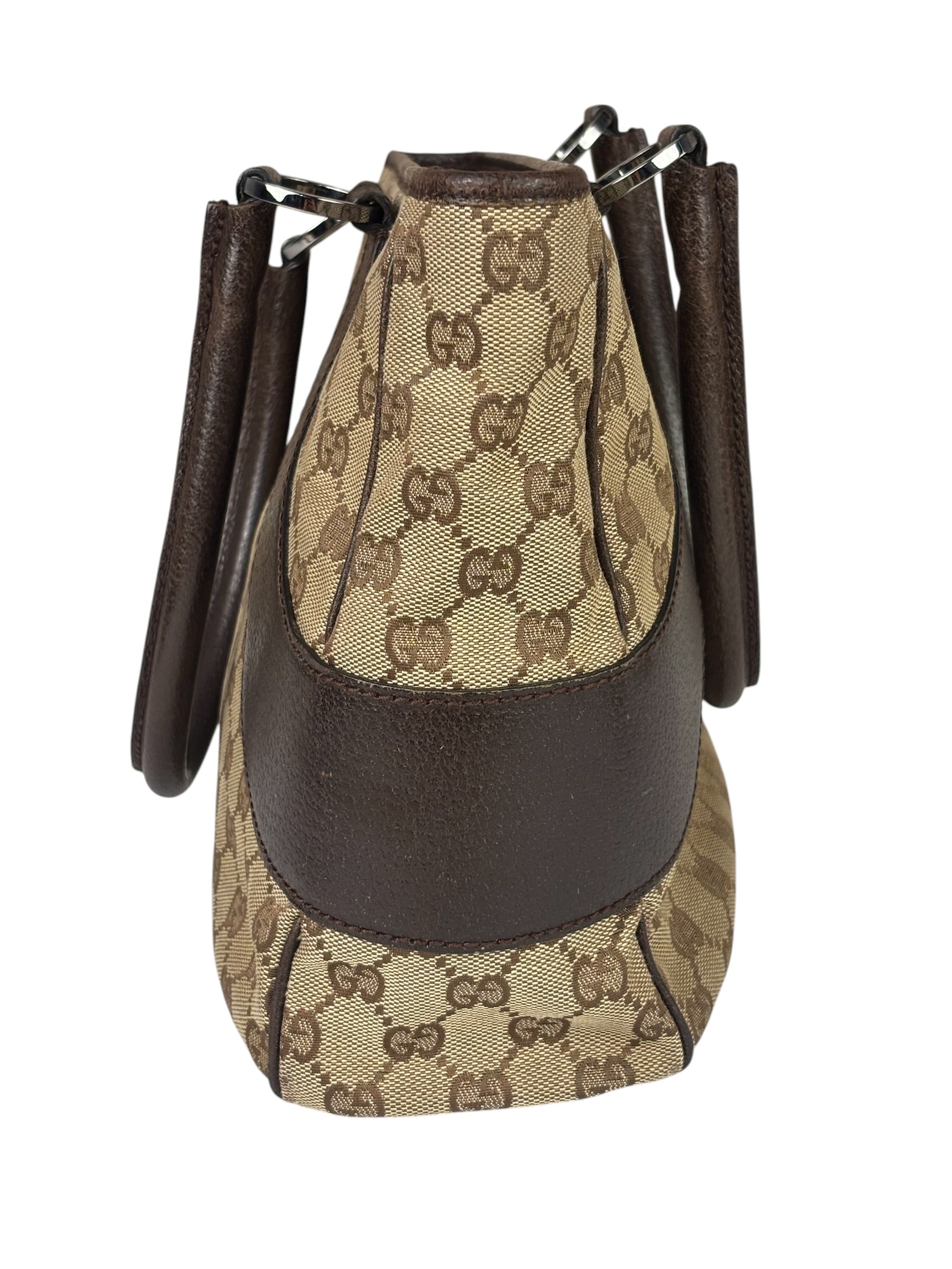 Gucci Brown Leather Trim GG Supreme Shoulder Bag