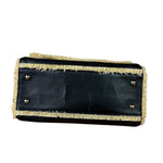 Chanel Black Leather Raffia Fringe CC Flap Shoulder Bag 2009