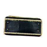 Chanel Black Leather Raffia Fringe CC Flap Shoulder Bag 2009
