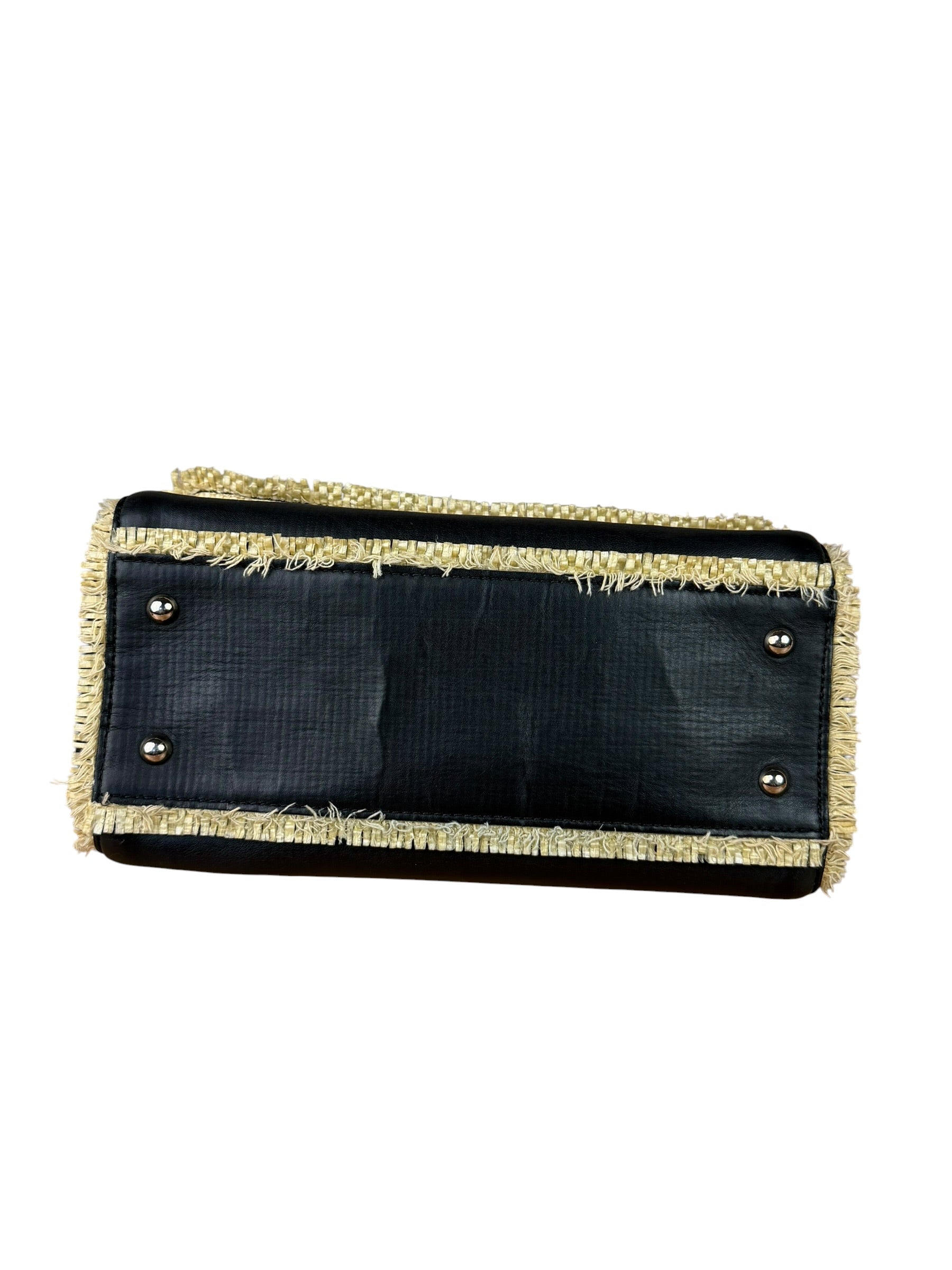 Chanel Black Leather Raffia Fringe CC Flap Shoulder Bag 2009