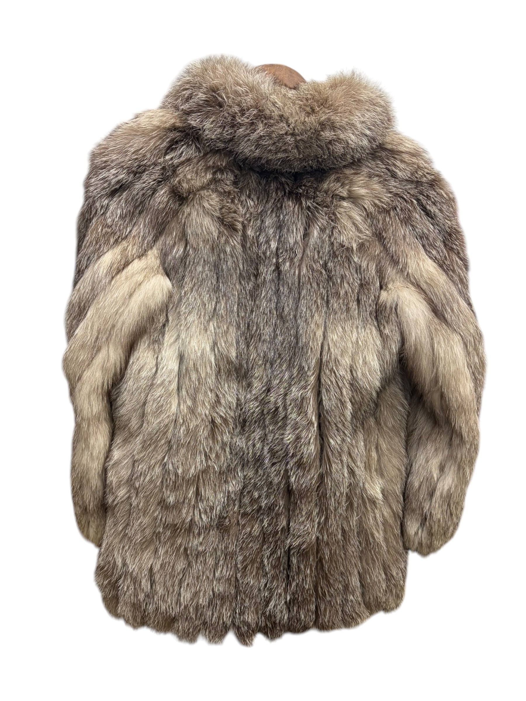 Vintage Accency Neutral-Toned Fox Fur Coat