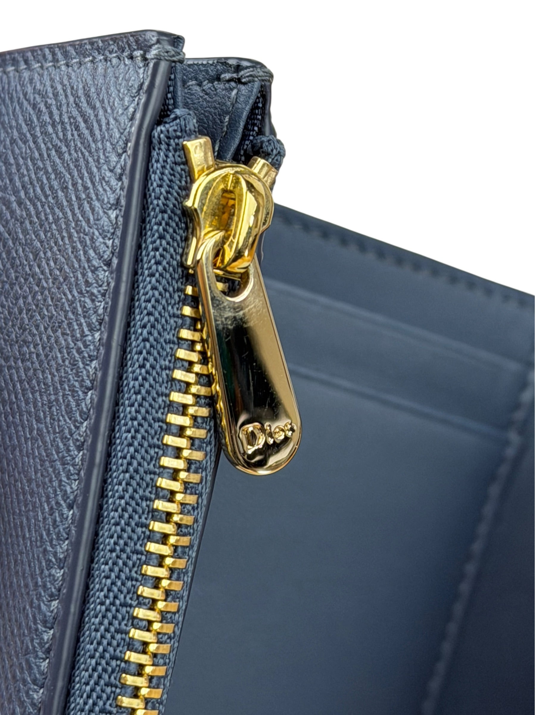 Christian Dior Navy Leather Tri-Fold Compact Wallet