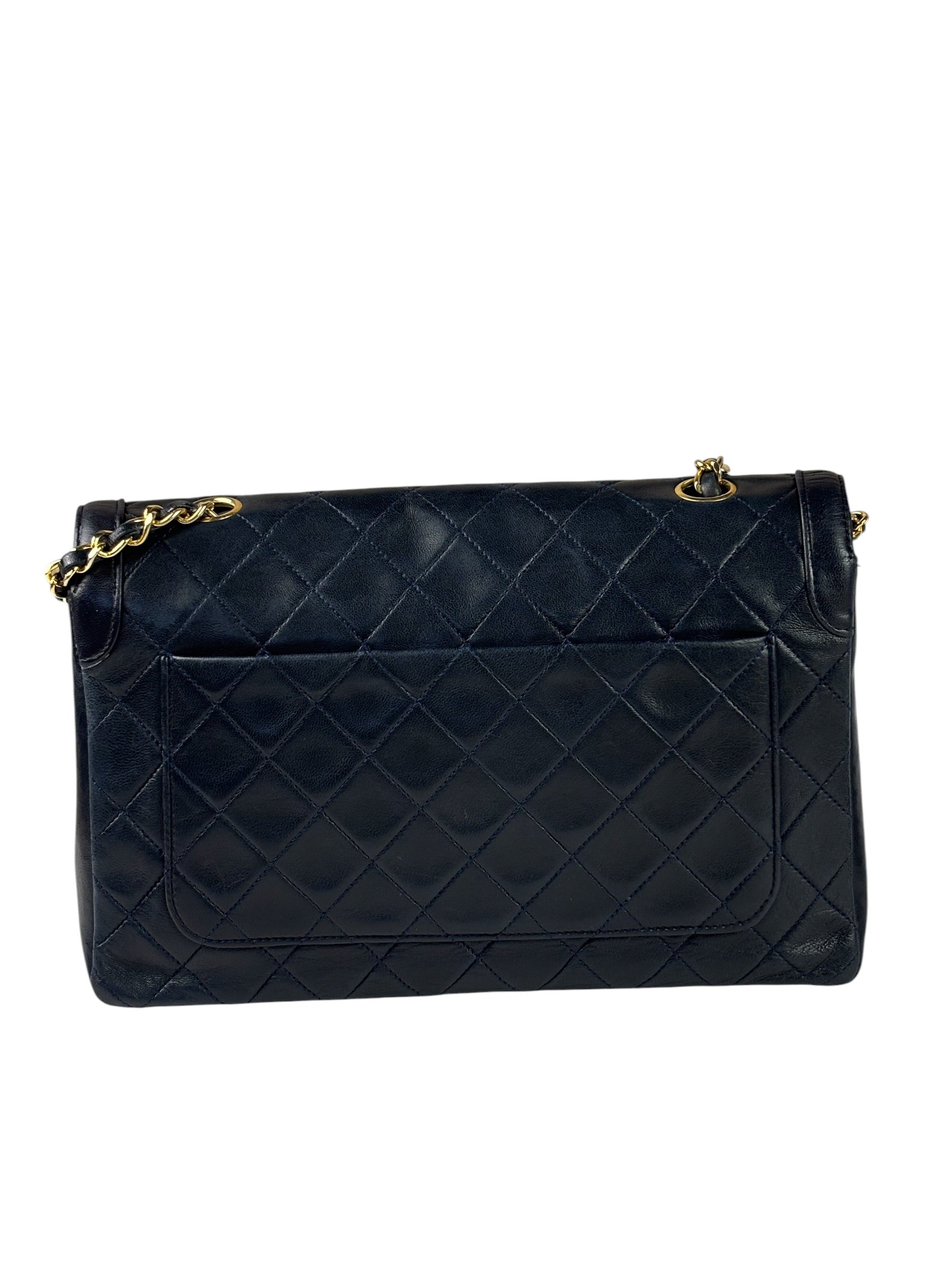 Chanel Vintage Navy Quilted Lambskin Flap Bag 1989