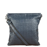Bottega Veneta Navy Blue Leather Intrecciato Woven Flat Crossbody Bag