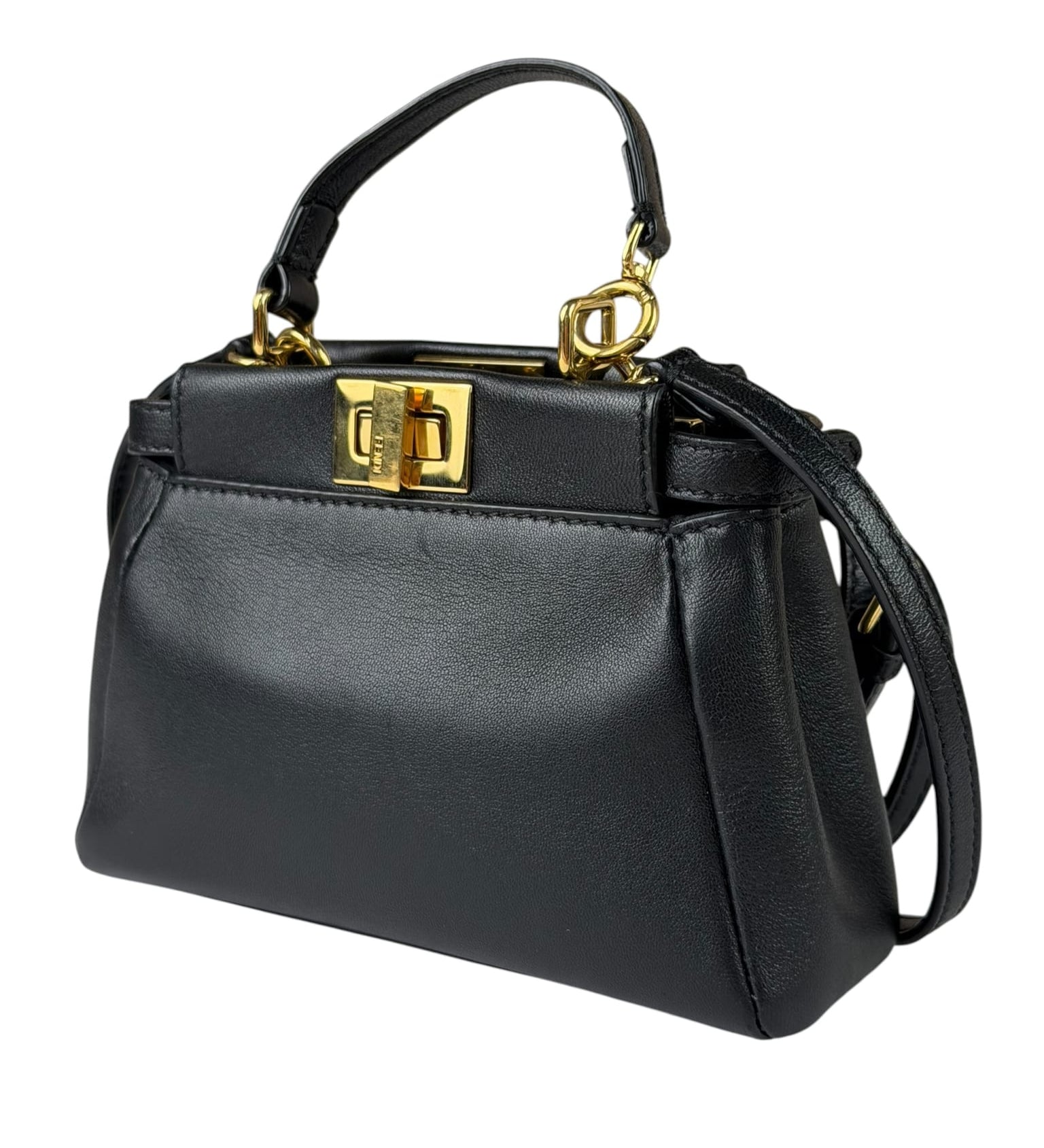 Fendi Black Leather Nano Peekaboo Two-Way Bag