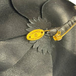 Chanel Vintage Black Leather Camellia Flower Brooch