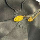 Chanel Vintage Black Leather Camellia Flower Brooch
