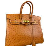 Hermes Birkin 35 Ostrich Leather Handbag Gold Hardware