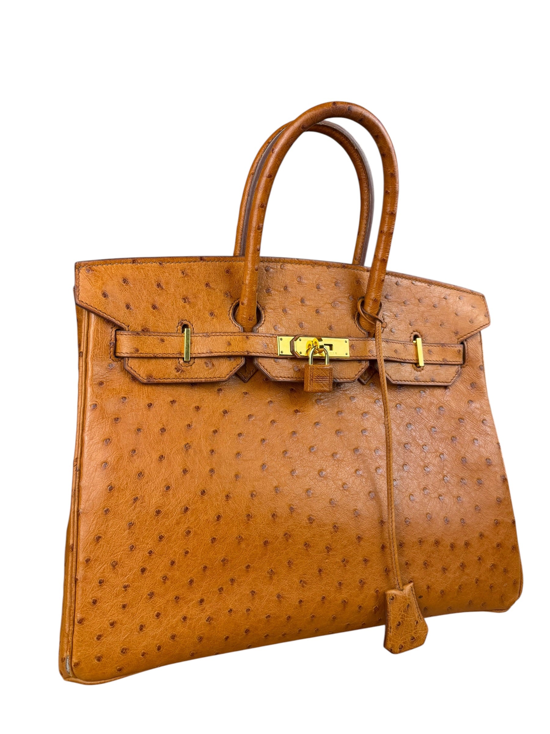Hermes Birkin 35 Ostrich Leather Handbag Gold Hardware