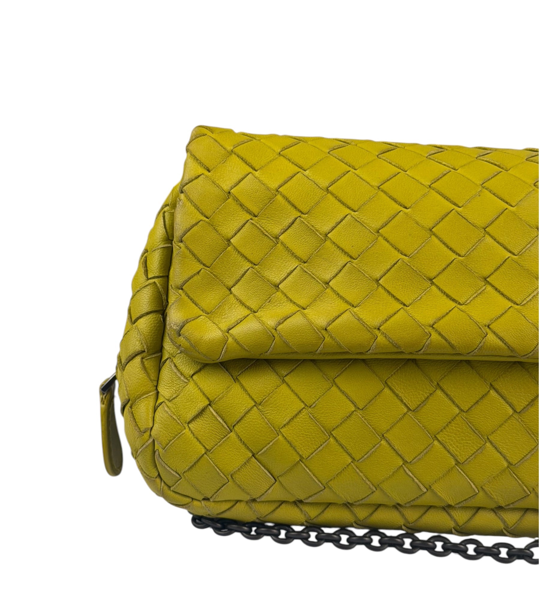 Bottega Veneta Olimpia Yellow Intrecciato Mini Chain Flap Crossbody