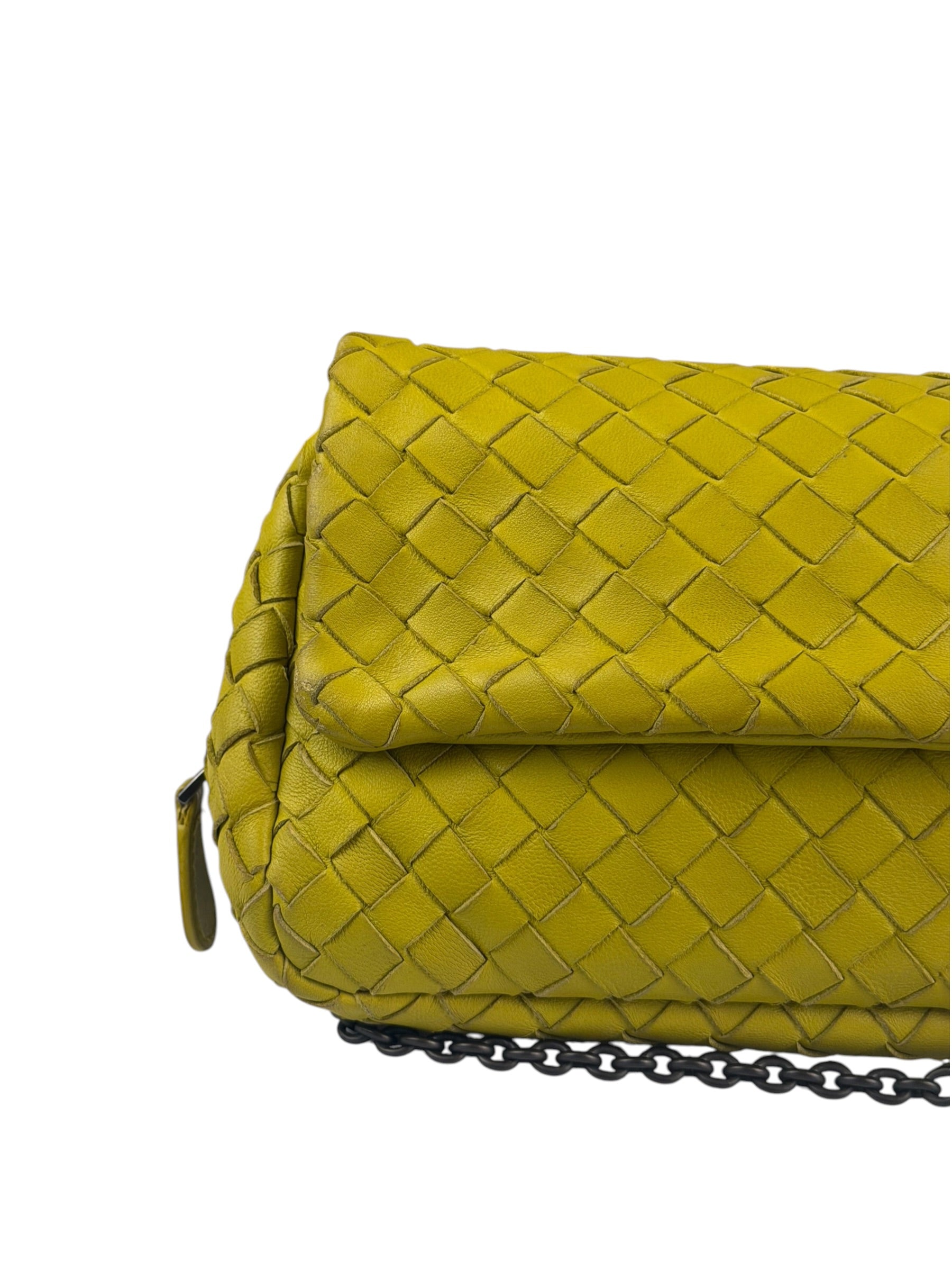 Bottega Veneta Olimpia Yellow Intrecciato Mini Chain Flap Crossbody