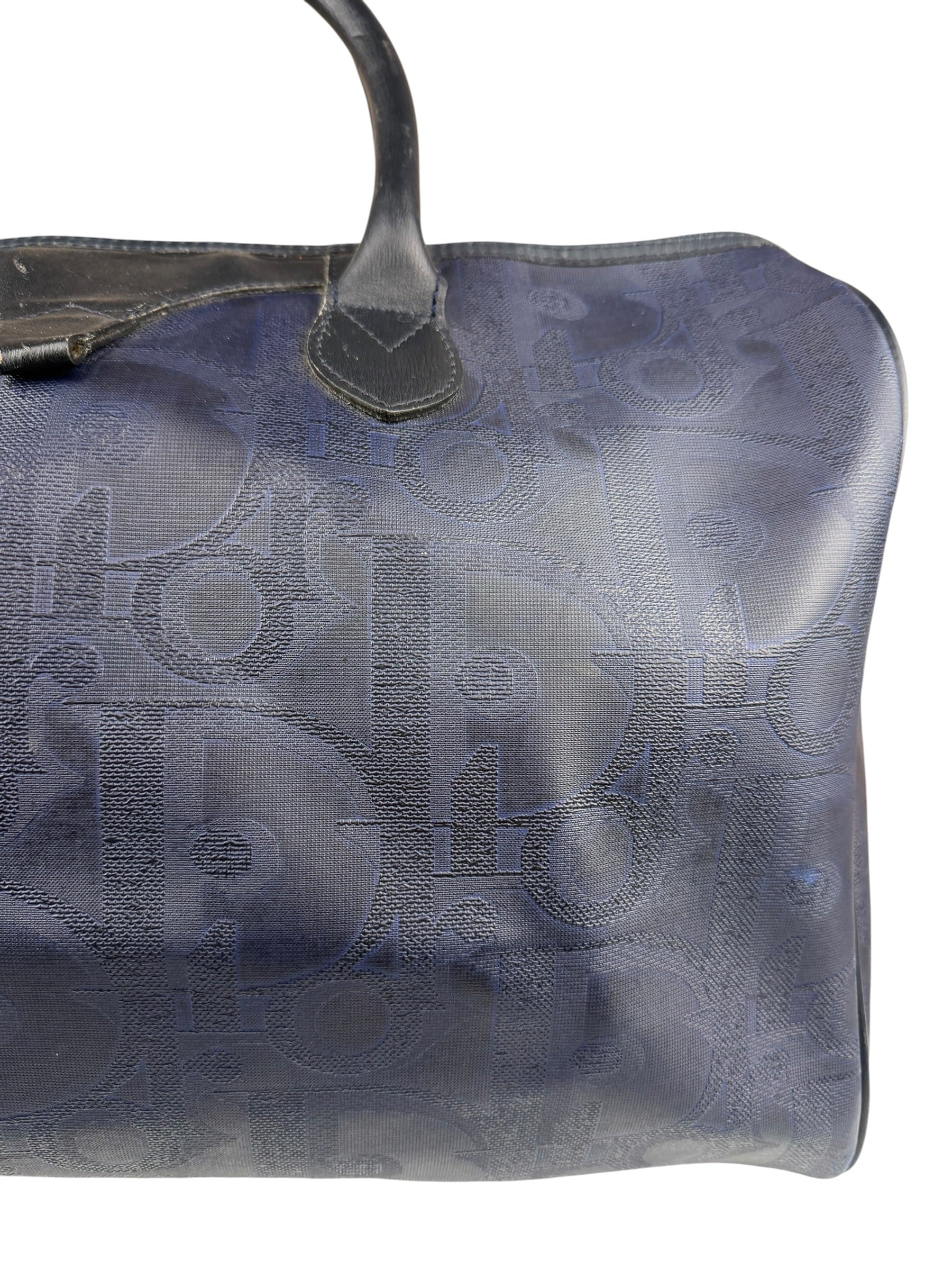 Christian Dior Vintage Navy Coated Canvas Boston Bag
