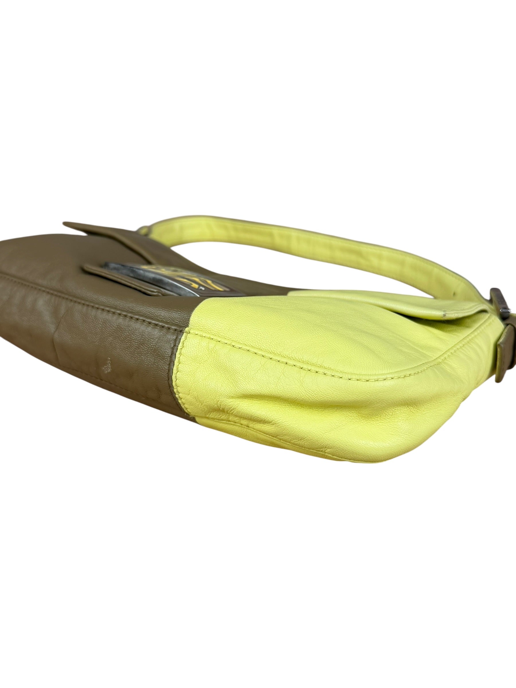 Fendi Yellow Wave Buckle Leather Baguette