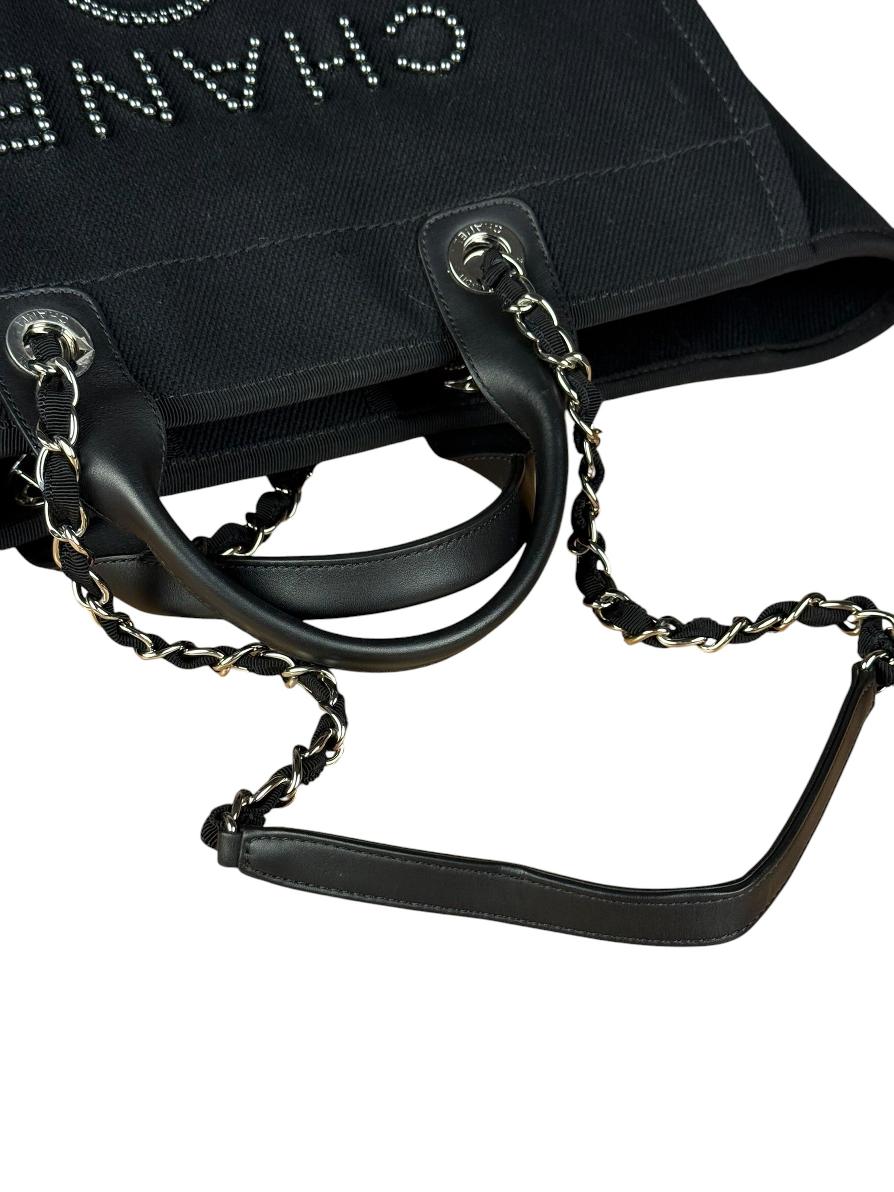 Chanel Black Canvas Pearl Deauville 2Way Tote 2019