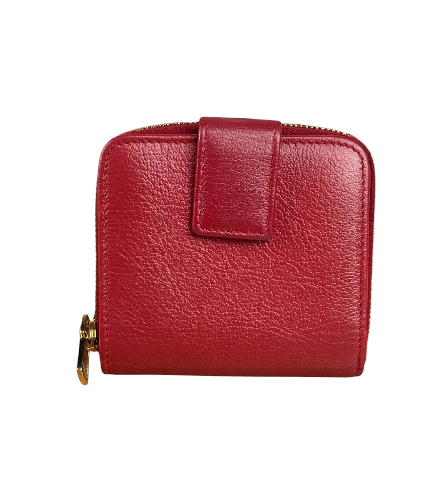 Yves Saint Laurent Red Leather Bifold Zip Mini Wallet