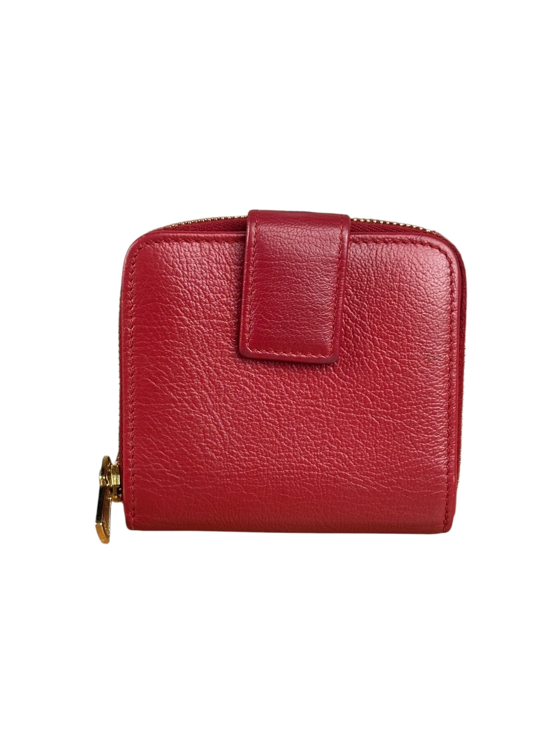 Yves Saint Laurent Red Leather Bifold Zip Mini Wallet