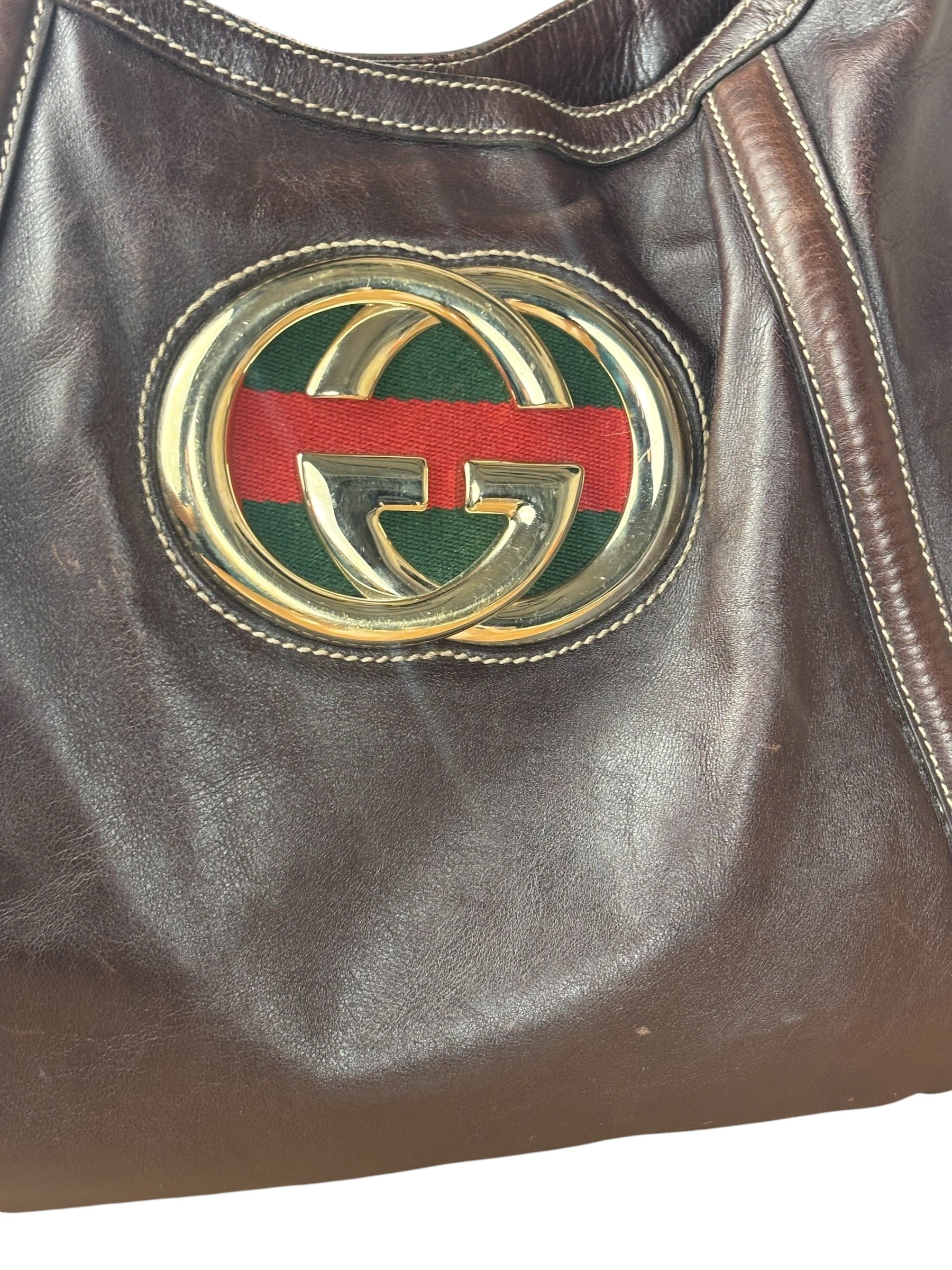 Gucci Brown Web Britt Hobo Leather Shoulder Bag