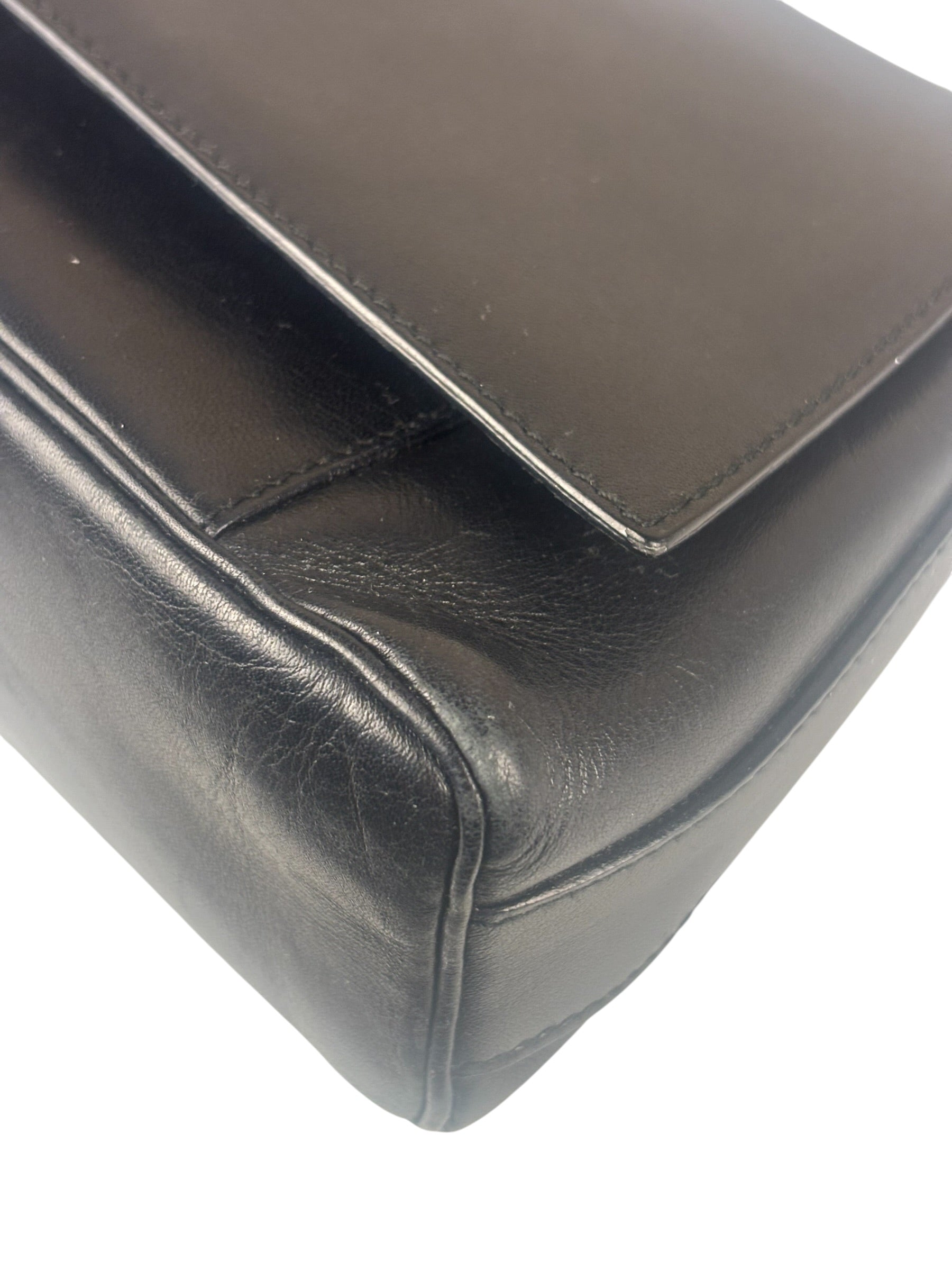 Ferragamo Vintage Black Leather Flap Shoulder Pochette
