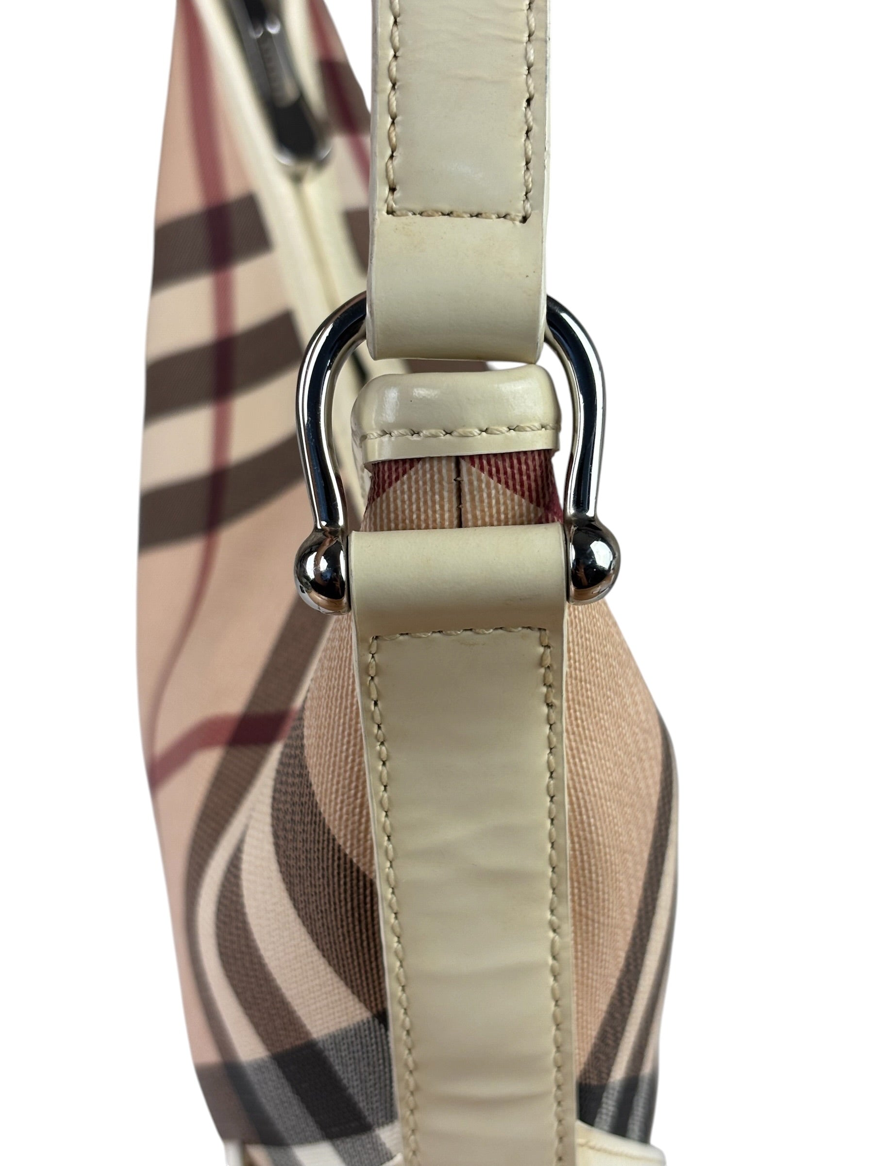 Burberry Beige Leather Trim Nova Check Hobo Bag