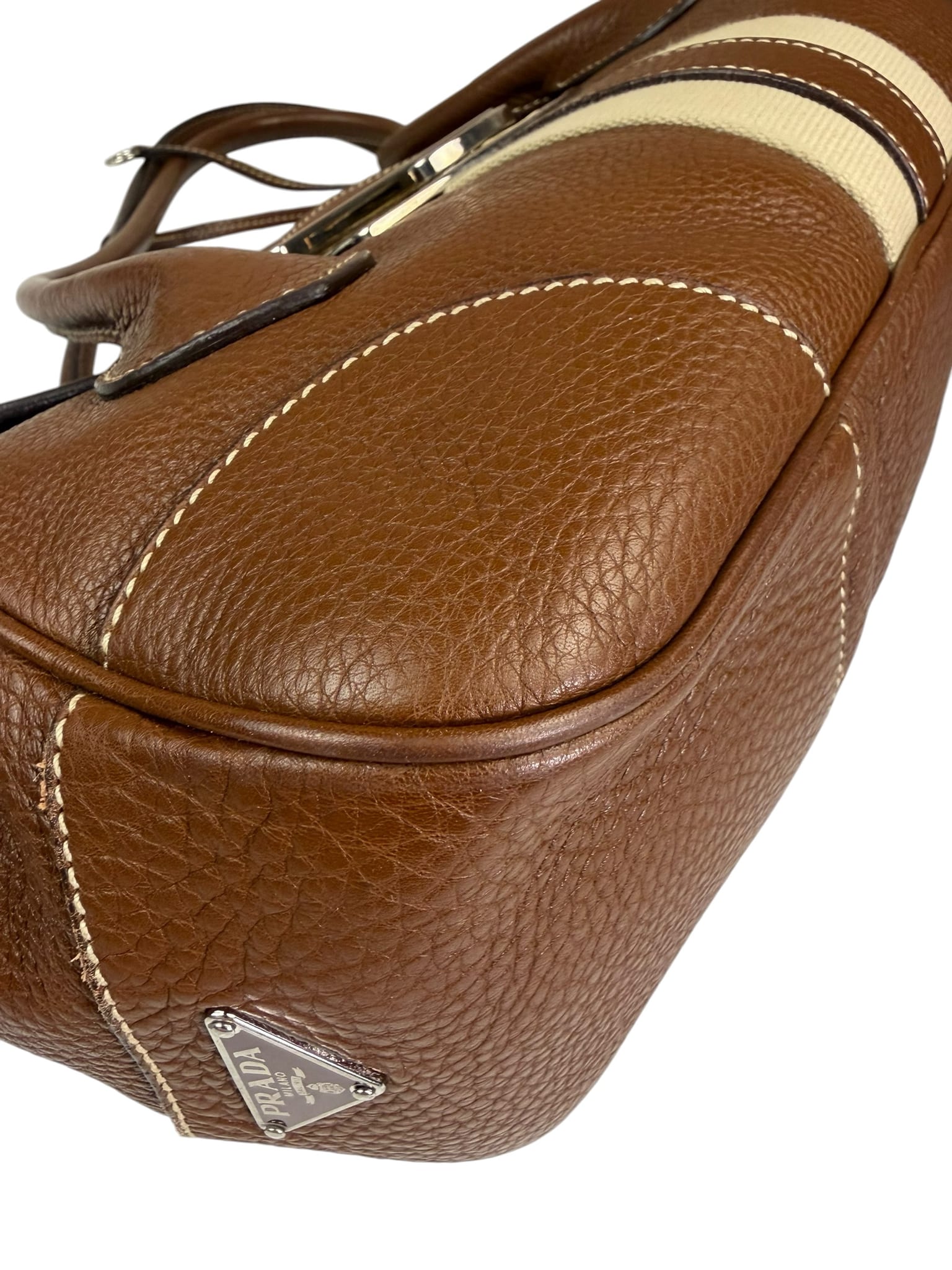 Prada Lizard Pushlock Flap Brown Vitello Daino Shoulder Bag