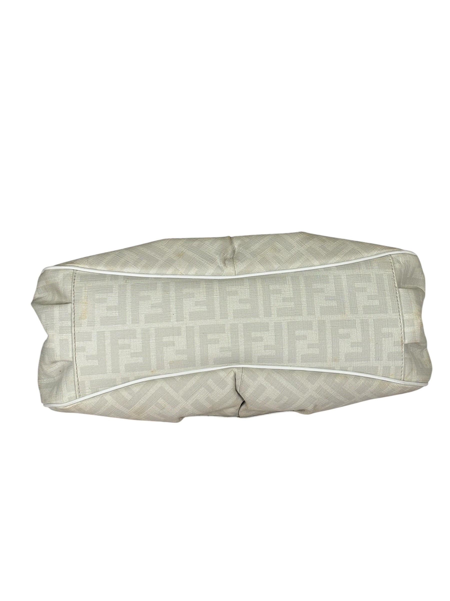 Fendi White Leather PVC Coated Zucca Spalmati Chef Shoulder Bag