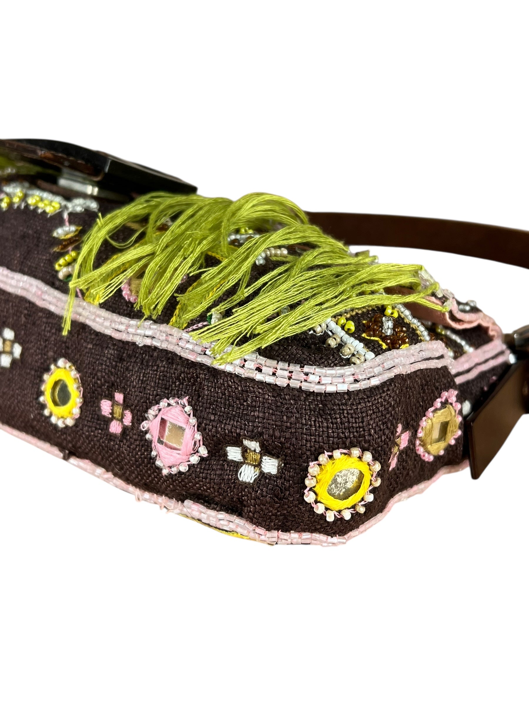 Fendi Canvas Baguette Dark Brown Beaded