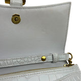 Balenciaga White Crocodile Embossed Hourglass Wallet On Chain