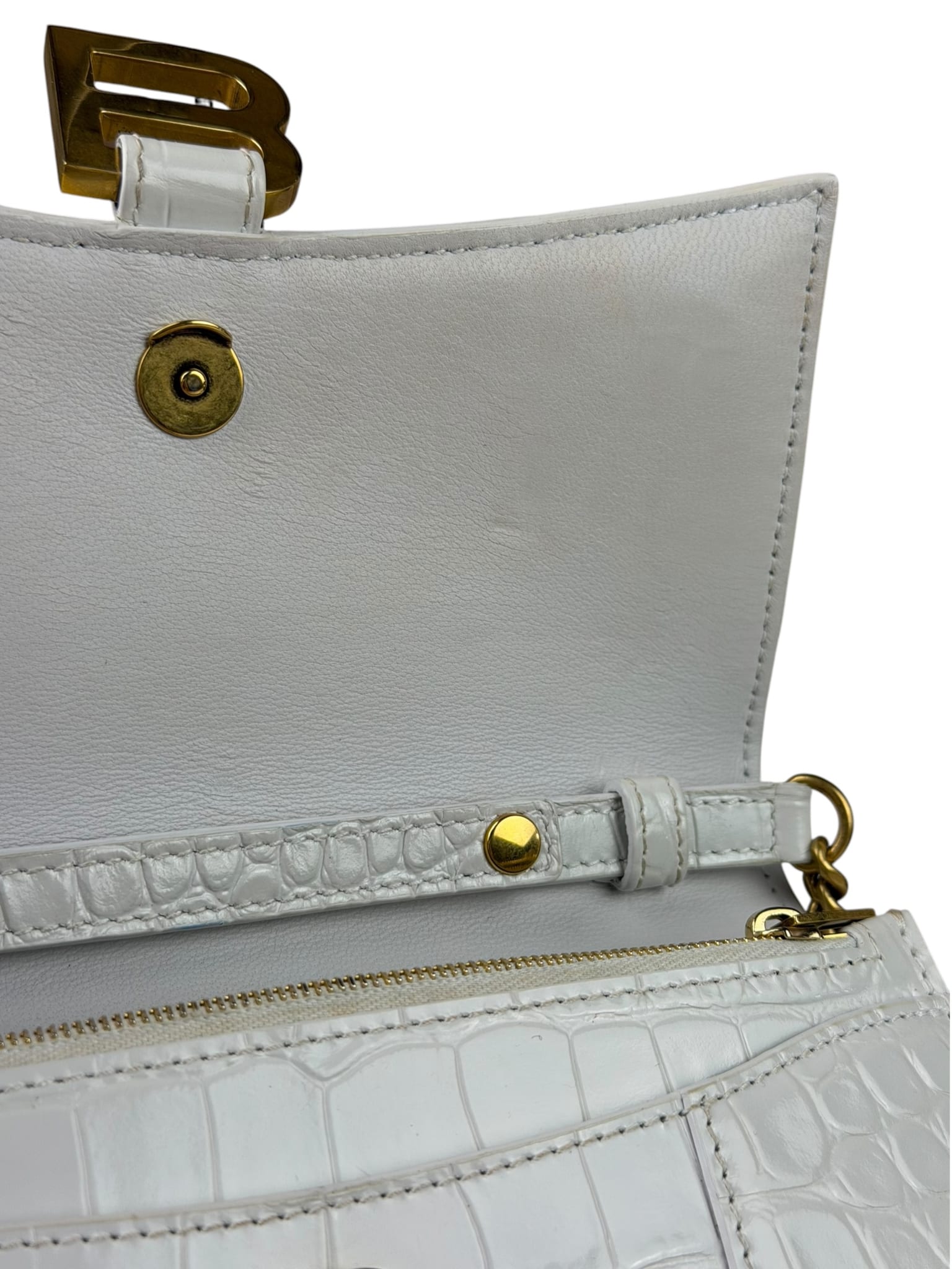 Balenciaga White Crocodile Embossed Hourglass Wallet On Chain