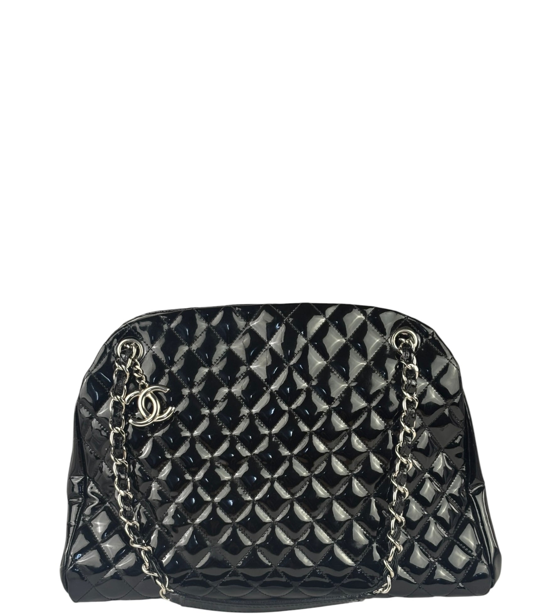Chanel Large Black Patent Leather Mademoiselle Bowling Bag 2011-12