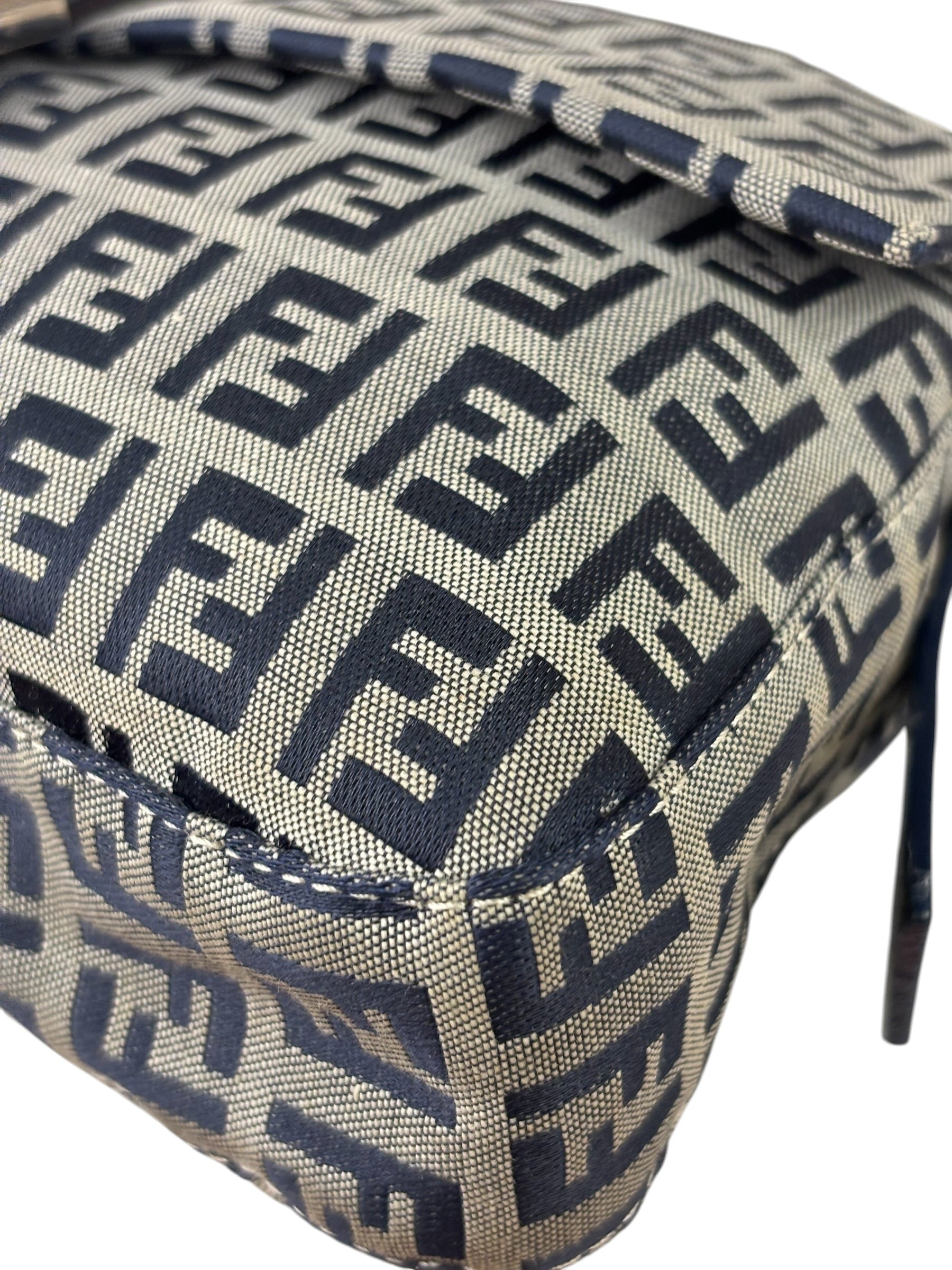 Fendi Navy Leather Trim Baguette