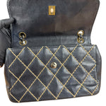 Chanel Vintage Navy Blue Leather Wild Stitch Surpique Flap Bag 2001