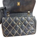 Chanel Vintage Navy Blue Leather Wild Stitch Surpique Flap Bag 2001