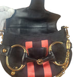Gucci GG Black/Pink Canvas Horsebit Chain Shoulder Bag