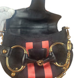 Gucci GG Black/Pink Canvas Horsebit Chain Shoulder Bag