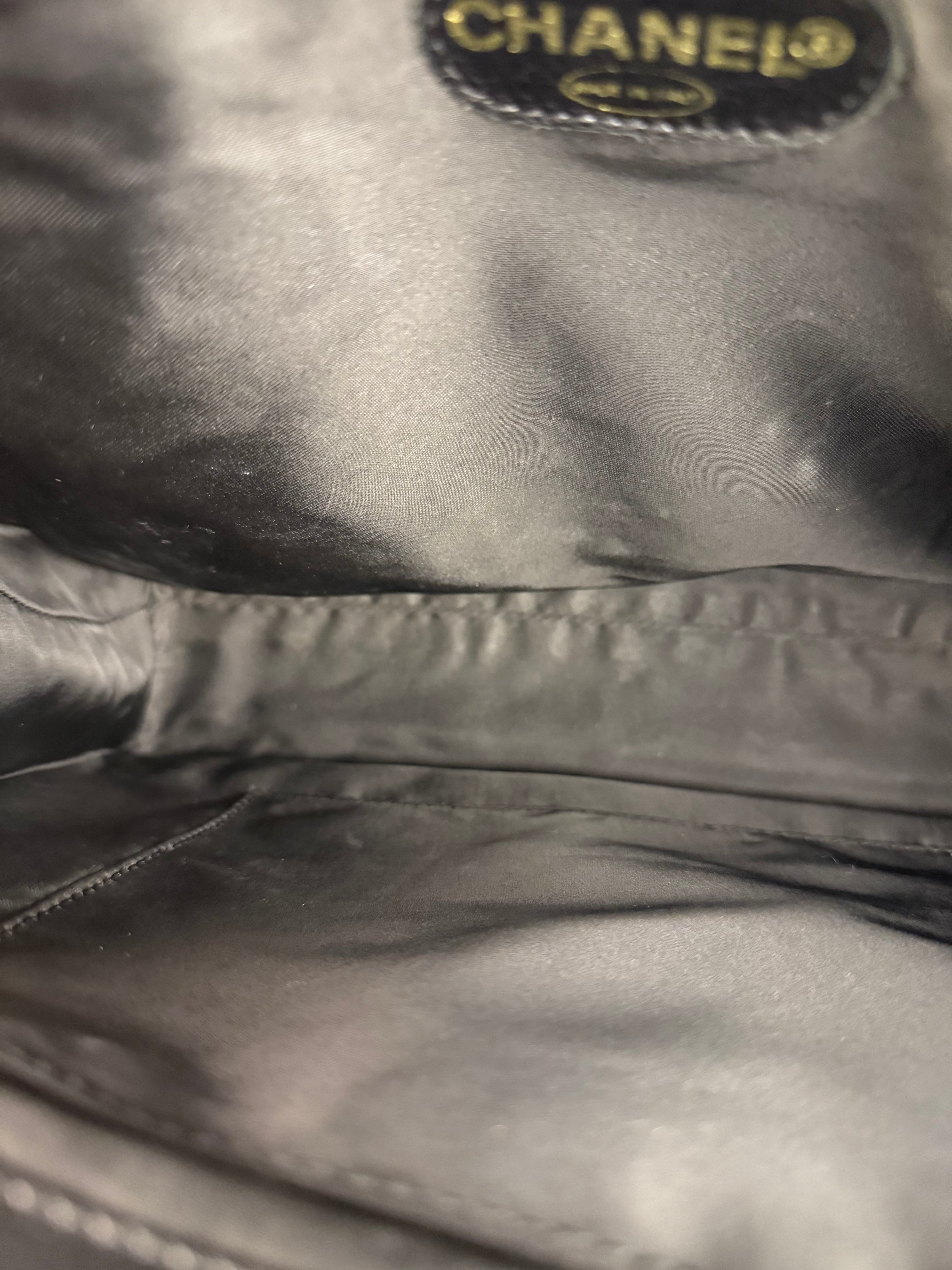 Chanel Black Leather Front Pocket Chain Tote 1998